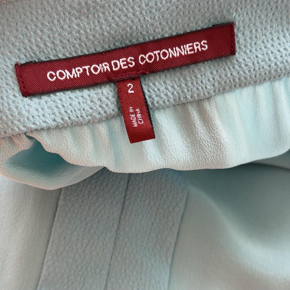 Comptoir Des Cotonniers Dress Womens 2 Mint Aqua Silk V Neck Shift Pockets Work - Picture 10 of 16